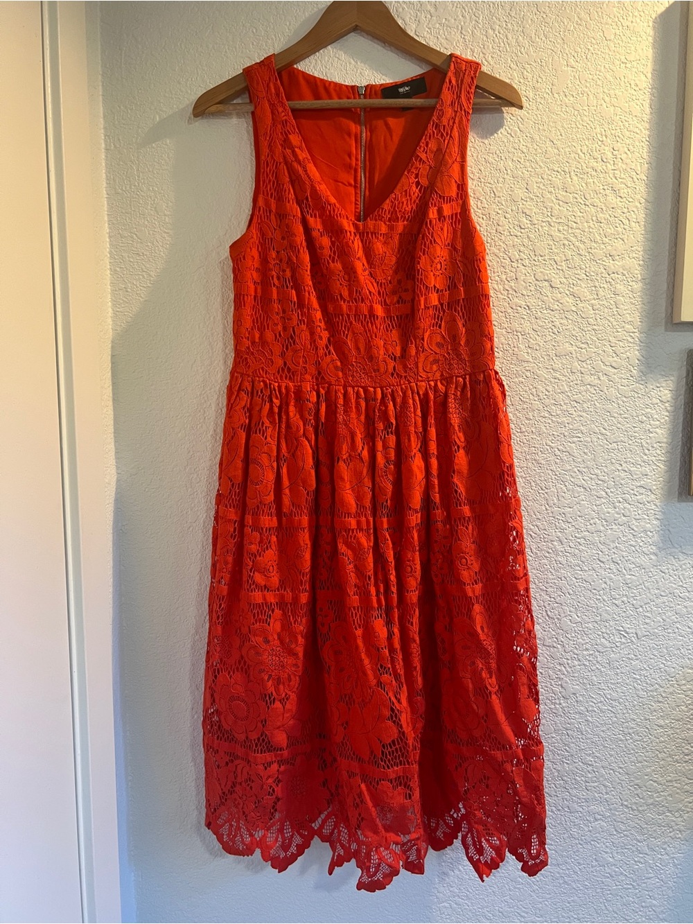 Mossimo Bright Orange Floral Crochet Lace Sleeveless Midi Dress M